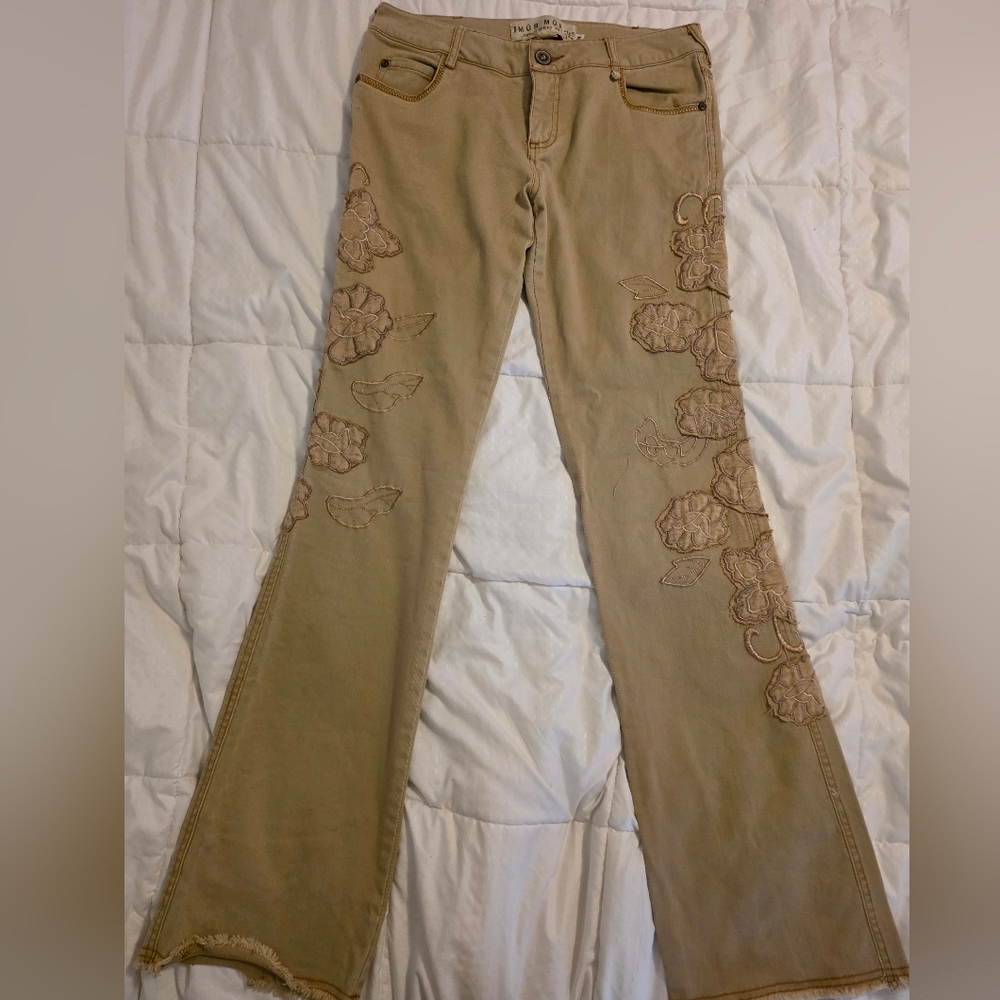 MUR MUR Floral Embroidered Tan Jeans